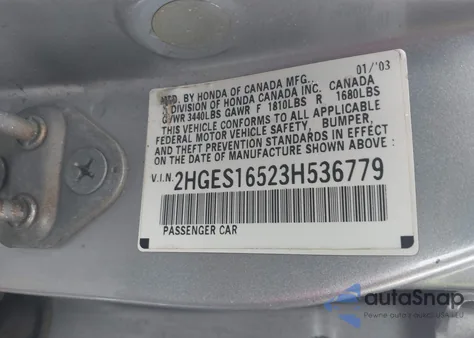 2003 Honda Civic Lx from USA, damaged, VIN 2HGES16523H536779